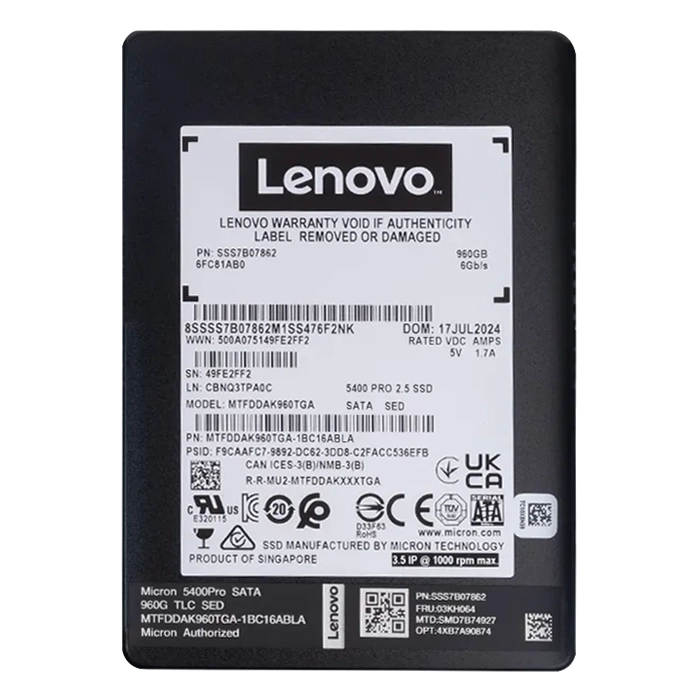 960GB SSD V2 LENOVO 4XB7A90874 2.5in READ INTENSIVE SATA 6Gb HOT SWAP THINKSYSTEM - 2