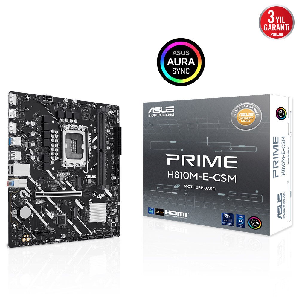 ASUS PRIME H810M-E-CSM INTEL H810 LGA1851 DDR5 6400 2XDP HDMI ÇİFT M2 USB3.2 AURA RGB MATX 6+1+1+1 GÜÇ AŞAMALARI UZAKTAN YÖNETİM YAZILIMI READY FOR ADVANCED AI PC - 6
