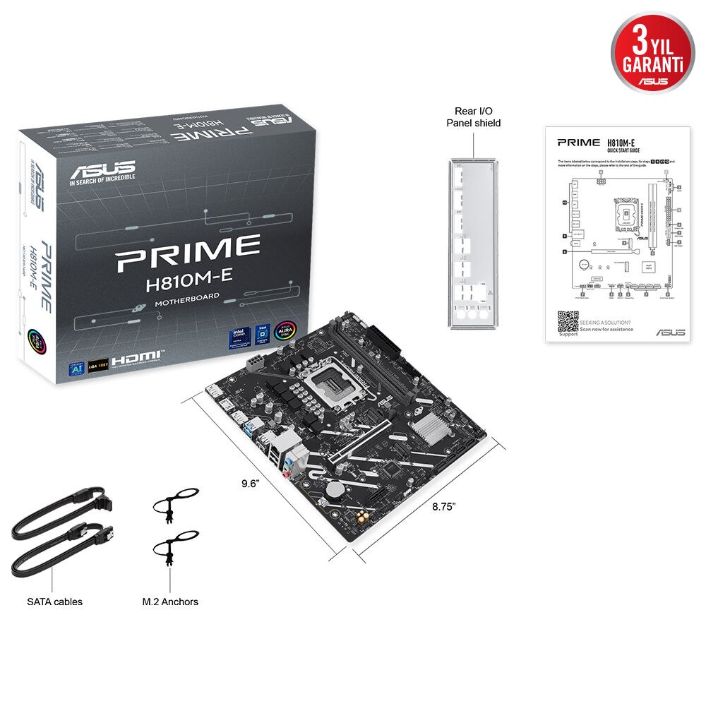 ASUS PRIME H810M-E-CSM INTEL H810 LGA1851 DDR5 6400 2XDP HDMI ÇİFT M2 USB3.2 AURA RGB MATX 6+1+1+1 GÜÇ AŞAMALARI UZAKTAN YÖNETİM YAZILIMI READY FOR ADVANCED AI PC - 5