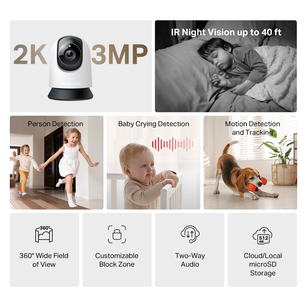 TP-LINK MERCUSYS MC210 YATAY DİKEY EV GÜVENLİK WI-FI KAMERASI - 2