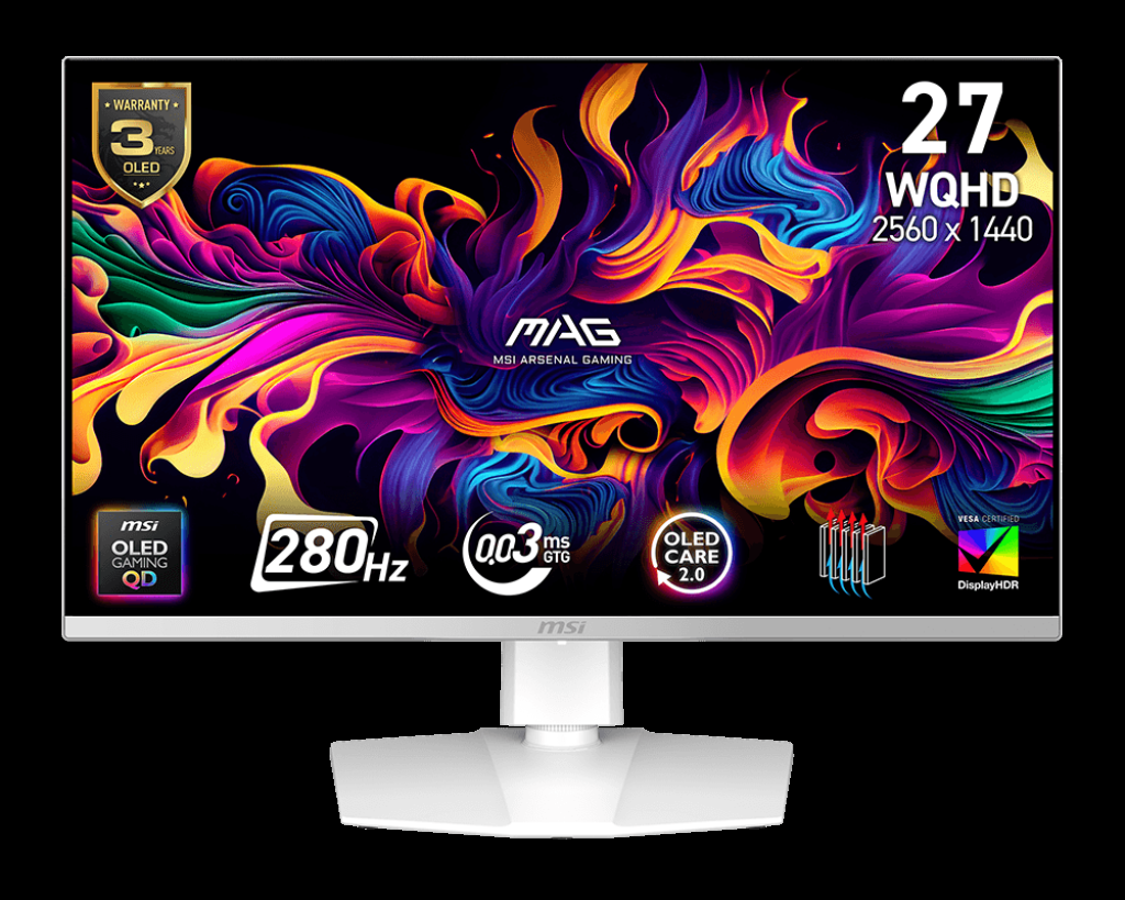 MSI 26.5 MAG 272QPW QD-OLED X28 2560x1440 (WQHD) 16:9 FLAT QD-OLED 280HZ 0.03MS FREESYNC PREMIUM PRO PIVOT BEYAZ GAMING MONITOR - 2