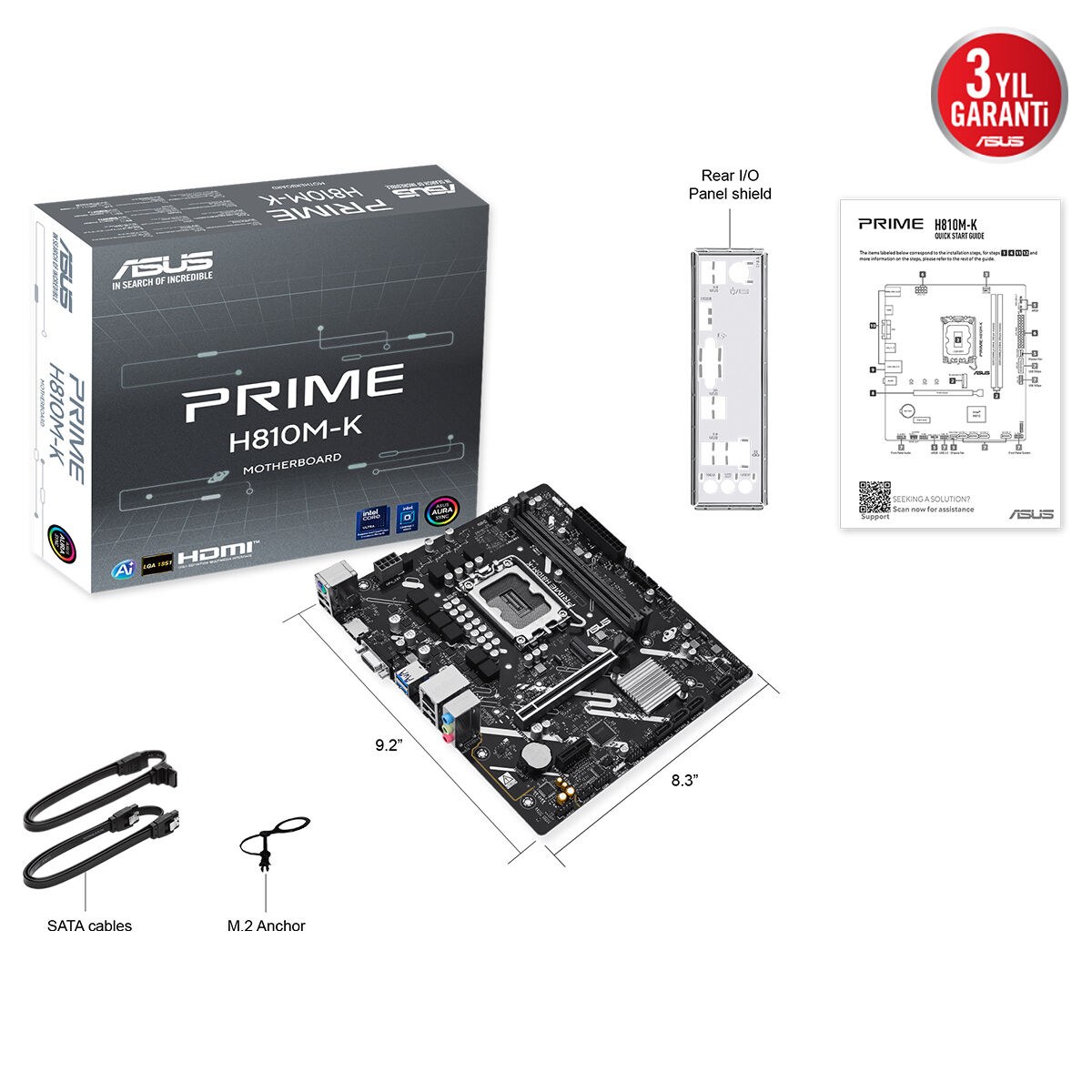 ASUS PRIME H810M-K INTEL H810 LGA1851 DDR5 6400 HDMI VGA M2 USB3.2 AURA RGB MATX 6+1+1+1 GÜÇ AŞAMALARI 1 X USB 5GBPS USB TYPE-C BAŞLIĞI READY FOR ADVANCED AI PC - 7