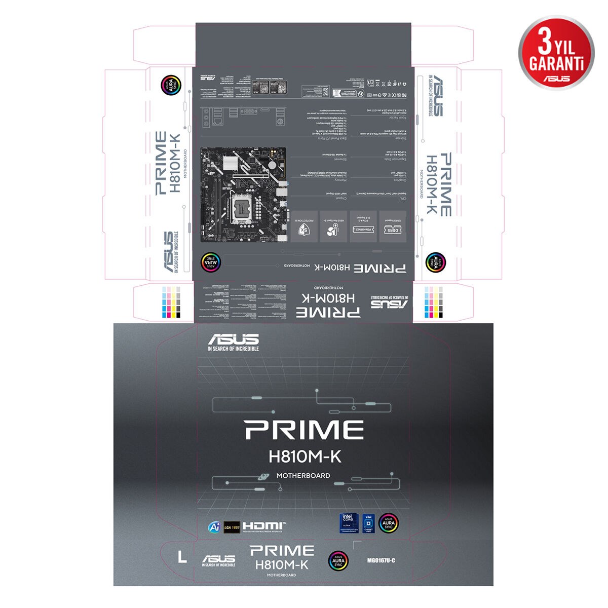ASUS PRIME H810M-K INTEL H810 LGA1851 DDR5 6400 HDMI VGA M2 USB3.2 AURA RGB MATX 6+1+1+1 GÜÇ AŞAMALARI 1 X USB 5GBPS USB TYPE-C BAŞLIĞI READY FOR ADVANCED AI PC - 8