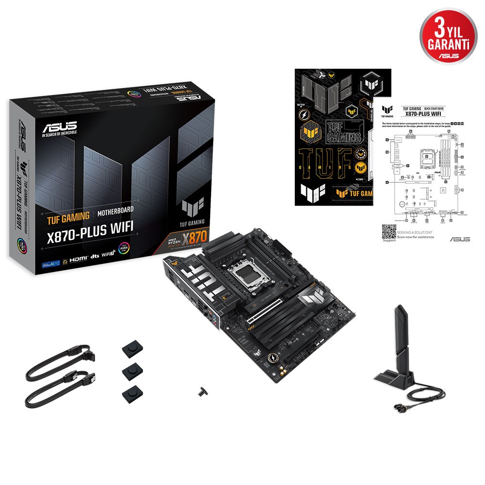 ASUS TUF GAMING X870-PRO WIFI7 W NEO AMD X870 AM5 DDR5 9600 HDMI 2xUSB4 4x M2 USB3.2 WiFi 7 + BT AURA RGB 5GBİT LAN ATX 16+2+1(80A) GÜÇ AŞAMALARI ÇİFT USB4, 4 x M.2 SLOTS - 5