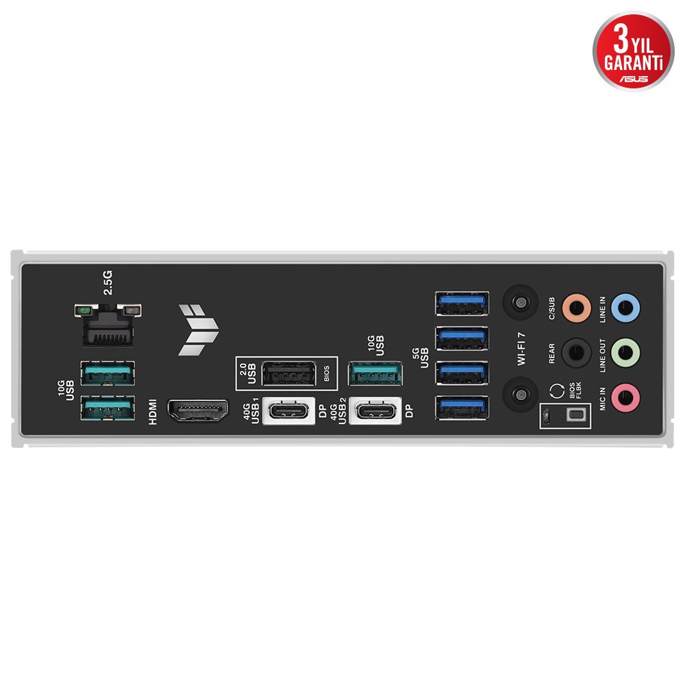 ASUS TUF GAMING X870-PRO WIFI7 W NEO AMD X870 AM5 DDR5 9600 HDMI 2xUSB4 4x M2 USB3.2 WiFi 7 + BT AURA RGB 5GBİT LAN ATX 16+2+1(80A) GÜÇ AŞAMALARI ÇİFT USB4, 4 x M.2 SLOTS - 4