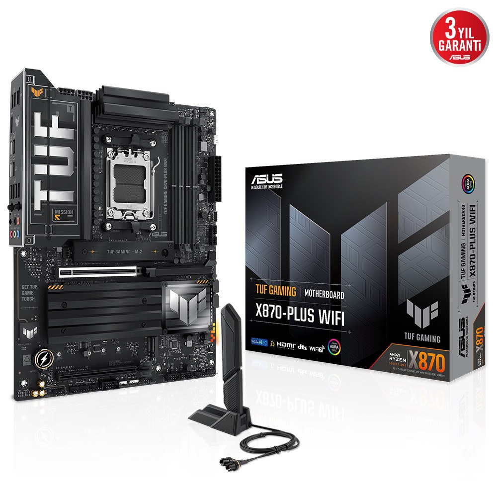 ASUS TUF GAMING X870-PRO WIFI7 W NEO AMD X870 AM5 DDR5 9600 HDMI 2xUSB4 4x M2 USB3.2 WiFi 7 + BT AURA RGB 5GBİT LAN ATX 16+2+1(80A) GÜÇ AŞAMALARI ÇİFT USB4, 4 x M.2 SLOTS - 6