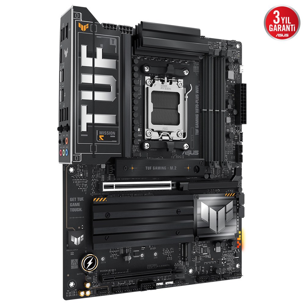 ASUS TUF GAMING X870-PRO WIFI7 W NEO AMD X870 AM5 DDR5 9600 HDMI 2xUSB4 4x M2 USB3.2 WiFi 7 + BT AURA RGB 5GBİT LAN ATX 16+2+1(80A) GÜÇ AŞAMALARI ÇİFT USB4, 4 x M.2 SLOTS