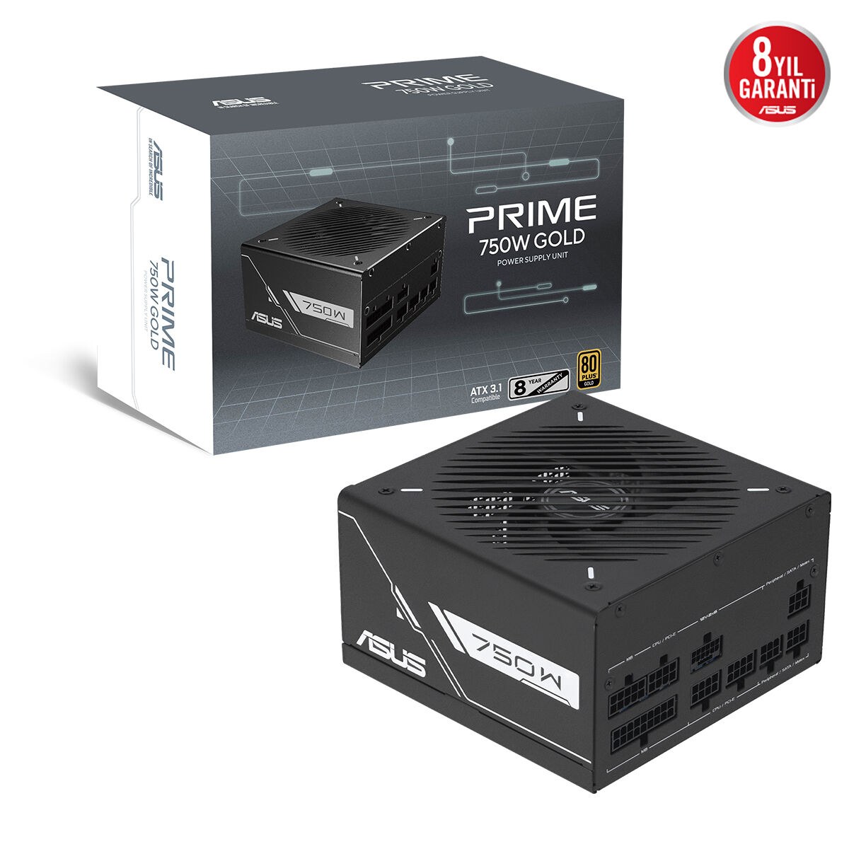 ASUS PRIME-750G GOLD PSU FULL MODÜLER 80 PLUS GOLD ATX 3.1 PCIE 5.1 12V-2X6 KABLO ÇİFT BİLYALI FAN 8 YIL GARANTİ - 2