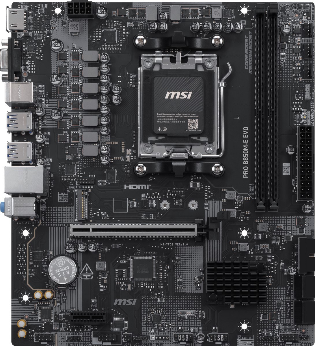 MSI MB PRO B850M-E EVO AM5 DDR5 8200MHZ(OC) HDMI VGA M.2 USB 5Gbs 2.5G LAN mATX - 2