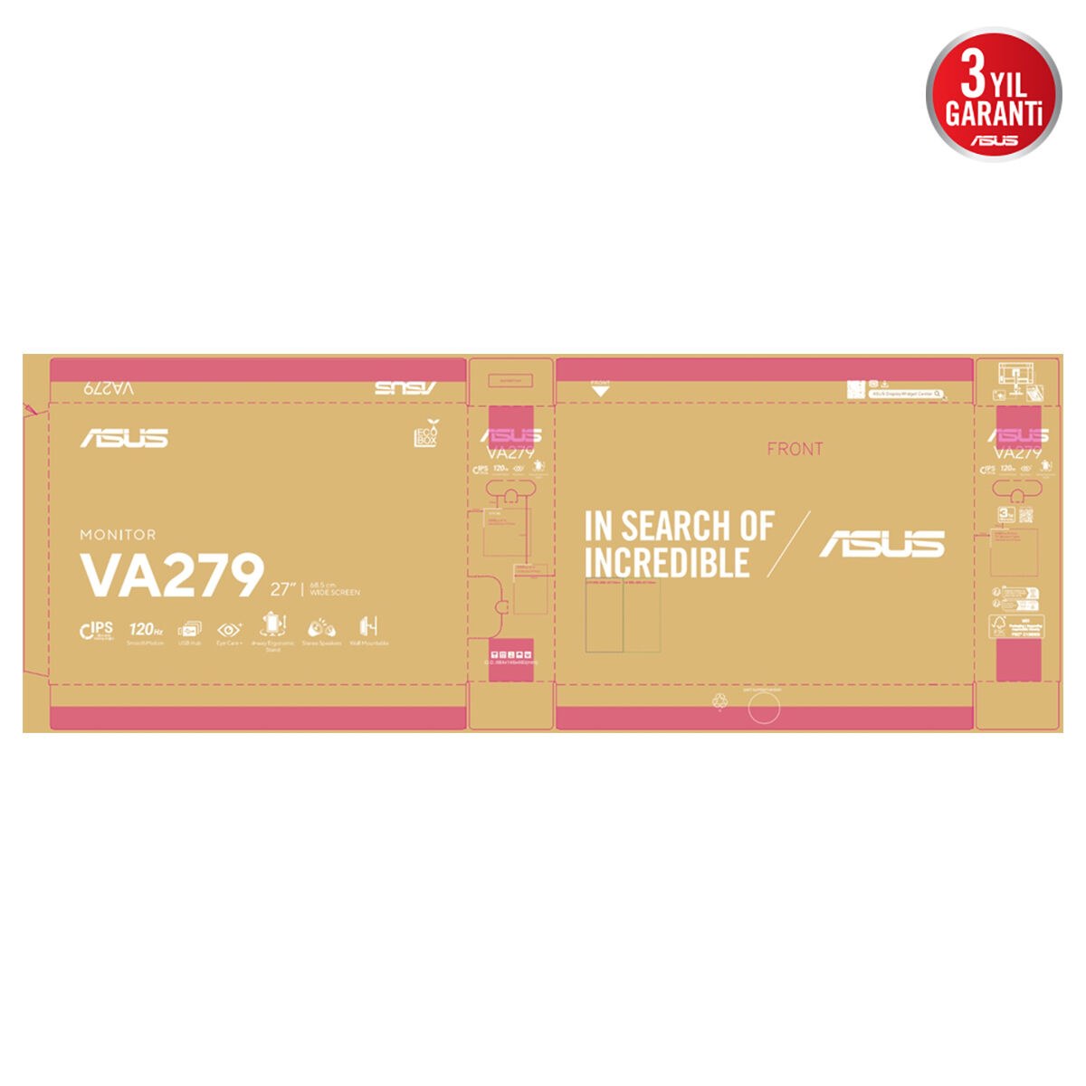 ASUS VA279QGSE 24.1 IPS 1920x1080 1ms 120Hz 300cd DP HDMI VGA Hoparlör VESA 3YIL FLICKER-FREE ÇERÇEVESİZ DÜŞÜK MAVİ IŞIK PİVOT MONİTÖR - 3