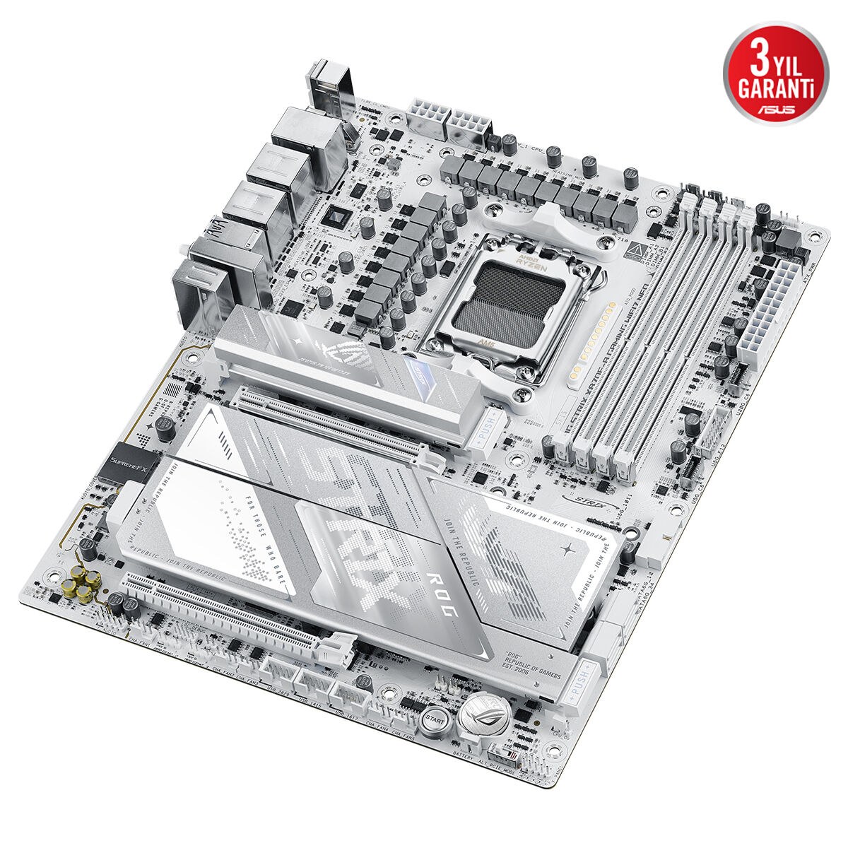 ASUS ROG STRIX X870E-A GAMING WIFI7 NEO AMD X870 AM5 DDR5 9600 HDMI 2xUSB4 4x M2 USB3.2 WiFi 7 + BT AURA RGB 5Gbit LAN ATX 16+2+2 Güç Aşamaları, Çift USB4, 4xM.2 slot, ASUS AIO Q-CONNECTOR, Beyaz - 5