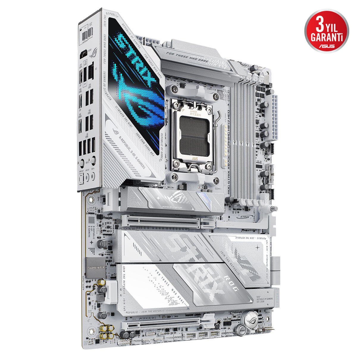 ASUS ROG STRIX X870E-A GAMING WIFI7 NEO AMD X870 AM5 DDR5 9600 HDMI 2xUSB4 4x M2 USB3.2 WiFi 7 + BT AURA RGB 5Gbit LAN ATX 16+2+2 Güç Aşamaları, Çift USB4, 4xM.2 slot, ASUS AIO Q-CONNECTOR, Beyaz - 8