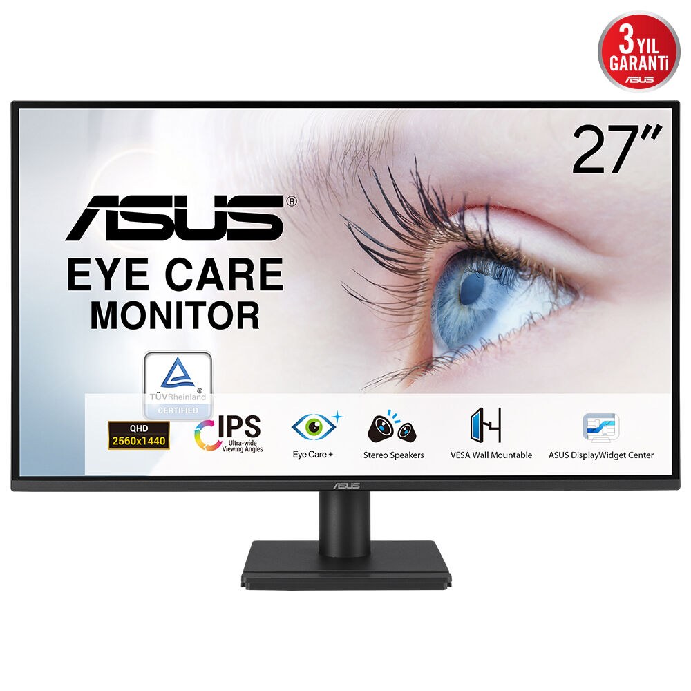 ASUS VA27AQ 27 2K IPS 2560x1440 1ms 75Hz 350cd DP HDMI VGA Hoparlör VESA 3YIL EYE CARE FLICKER-FREE ÇERÇEVESİZ DÜŞÜK MAVİ IŞIK MONİTÖR - 3