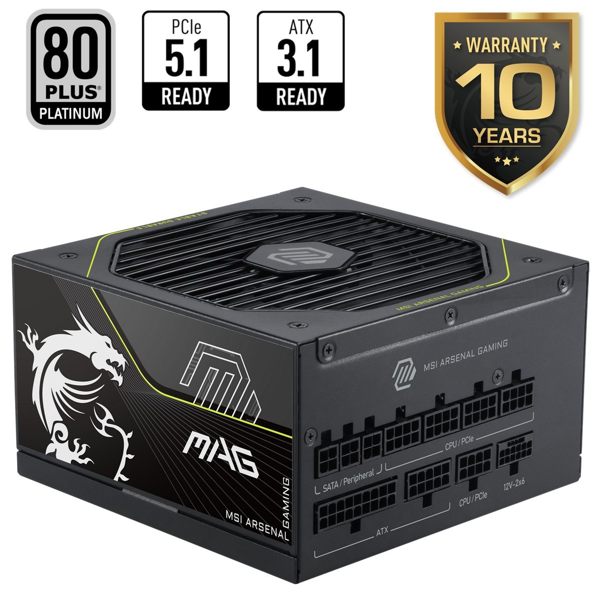 MSI PSU MAG A1200PLS PCIE5 1200W 80+ PLATINIUM ATX 3.1 PCIe 5.1 12V-2x6 POWER SUPPLY
