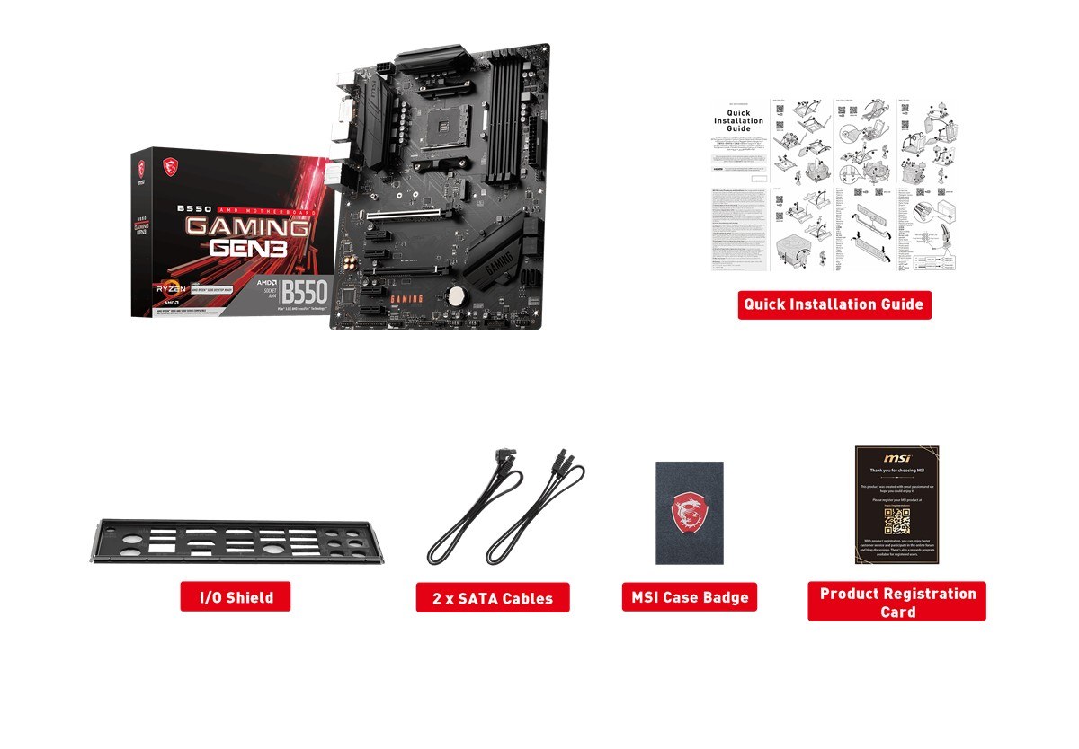 MSI MB B550 GAMING AM4 DDR4 4800(OC) HDMI DP 2x M.2 USB 10Gbps 1G LAN ATX - 6