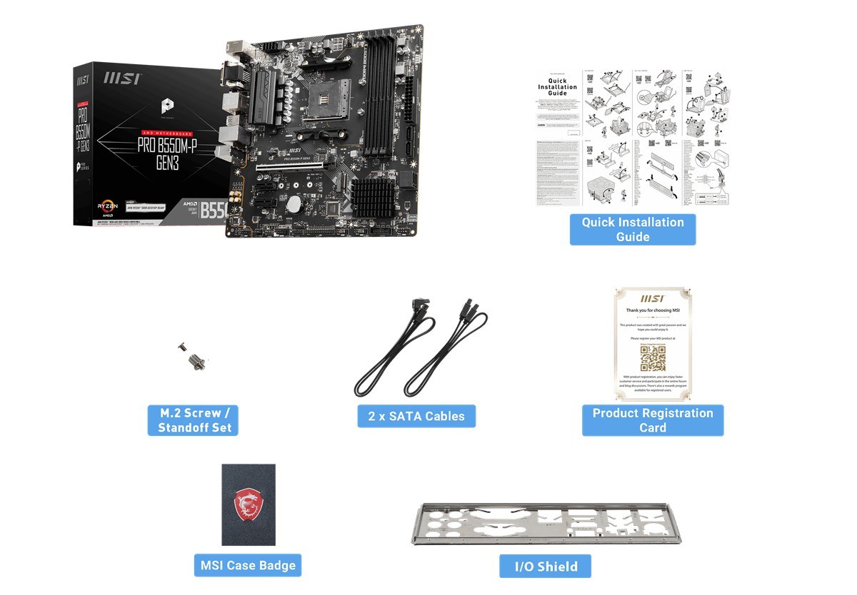 MSI MB PRO B550M-P AM4 DDR4 4400(OC) HDMI DP VGA 2xM.2 USB5Gbps mATX - 6