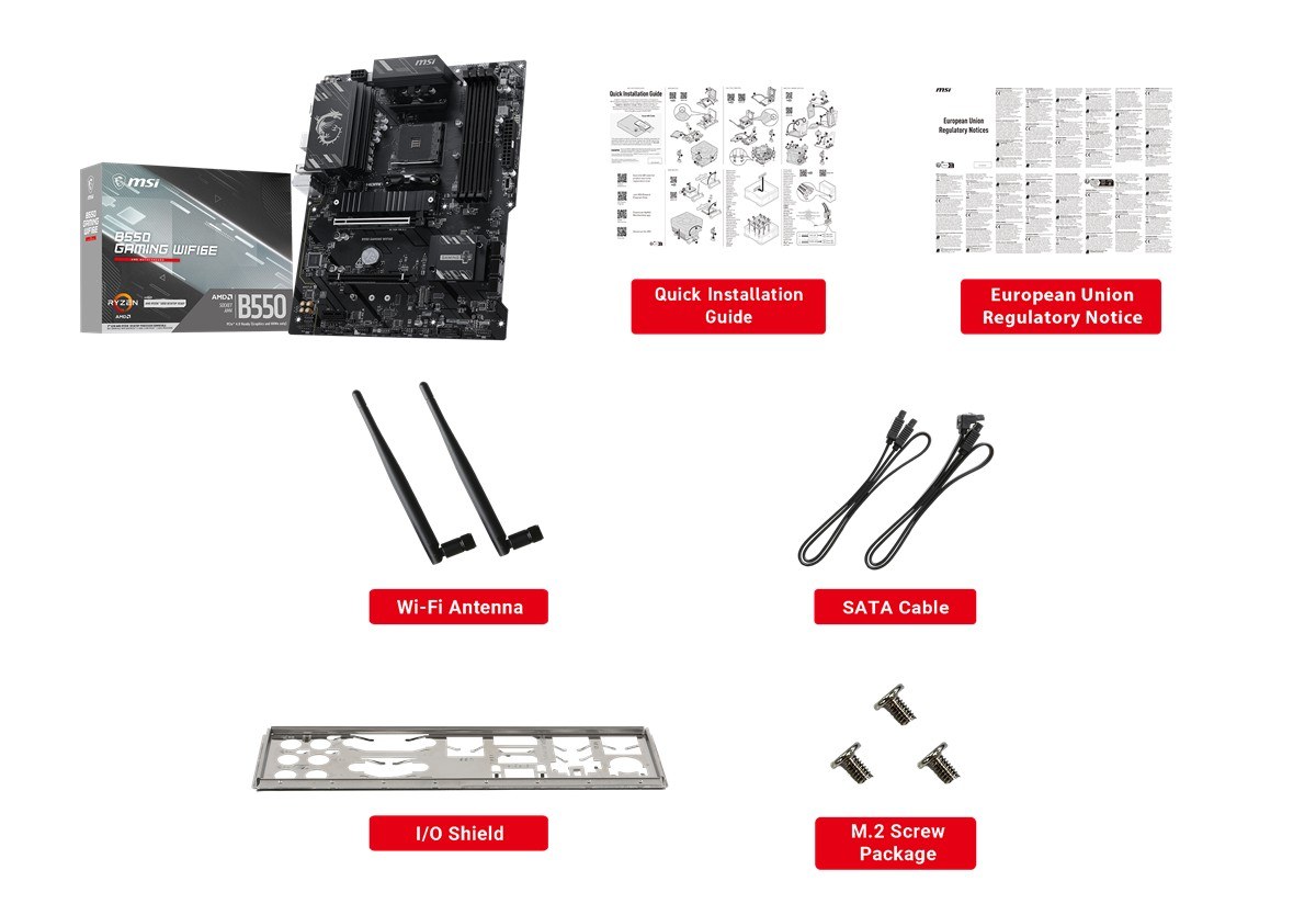 MSI MB B550 GAMING WIFI6E AM4 DDR4 4800(OC) HDMI DP 2x M.2 USB 10Gbps 1G LAN WIFI6E ATX - 2