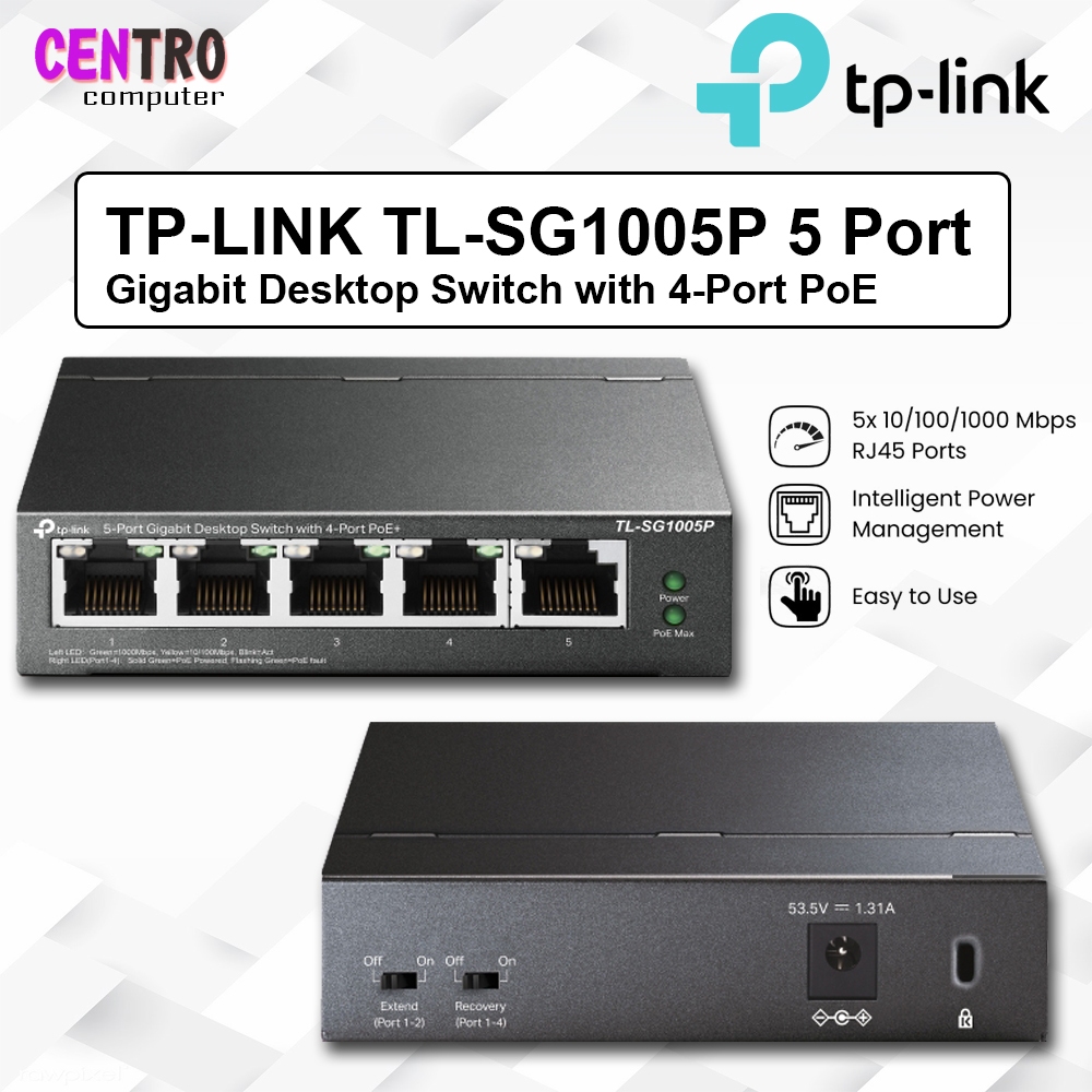 TP-LINK TL-SG1005P 5 PORT 10/100/1000Mbps GIGABIT MASAÜSTÜ SWITCH 4 PORT PoE - 5