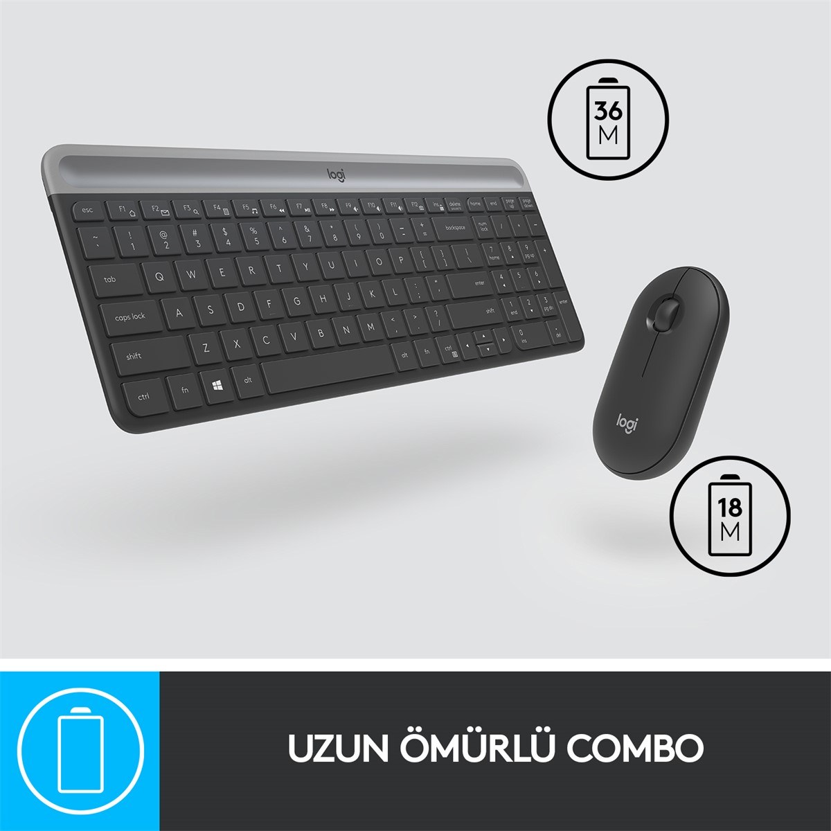 LOGITECH MK470 KABLOSUZ İNCE TÜRKÇE KLAVYE & MOUSE SETİ-SİYAH 920-009435 - 6