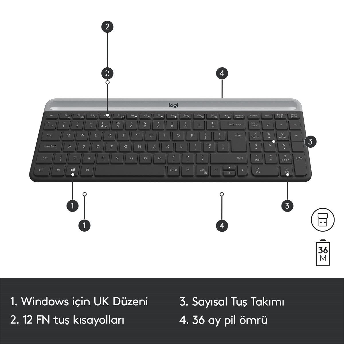 LOGITECH MK470 KABLOSUZ İNCE TÜRKÇE KLAVYE & MOUSE SETİ-SİYAH 920-009435 - 7