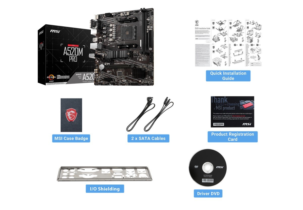 MSI MB A520M PRO AM4 DDR4 4600(OC) VGA DVI HDMI M.2 USB3.2 MATX - 3
