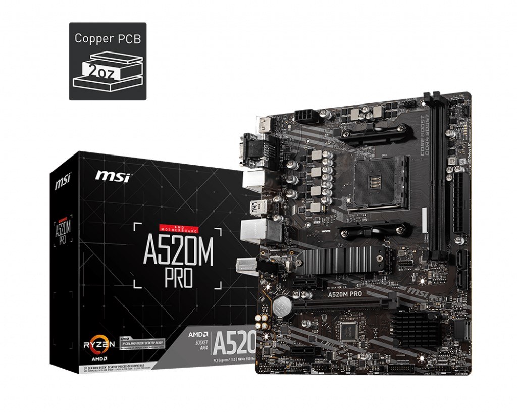 MSI MB A520M PRO AM4 DDR4 4600(OC) VGA DVI HDMI M.2 USB3.2 MATX - 2