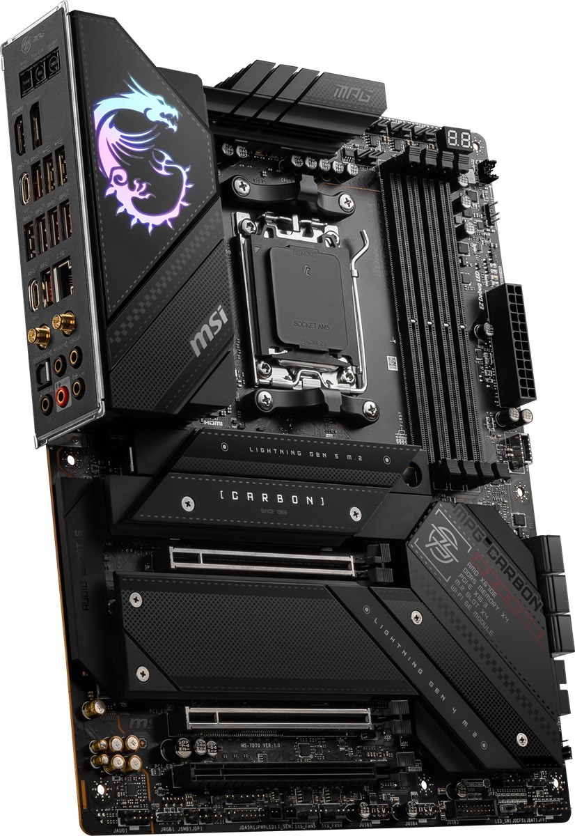 MSI MB MPG X670E CARBON WIFI AM5 DDR5 6600MHZ(OC) 4X M.2 USB 3.2 HDMI DP 2.5G LAN AMD WIFI 6E RGB ATX - 5