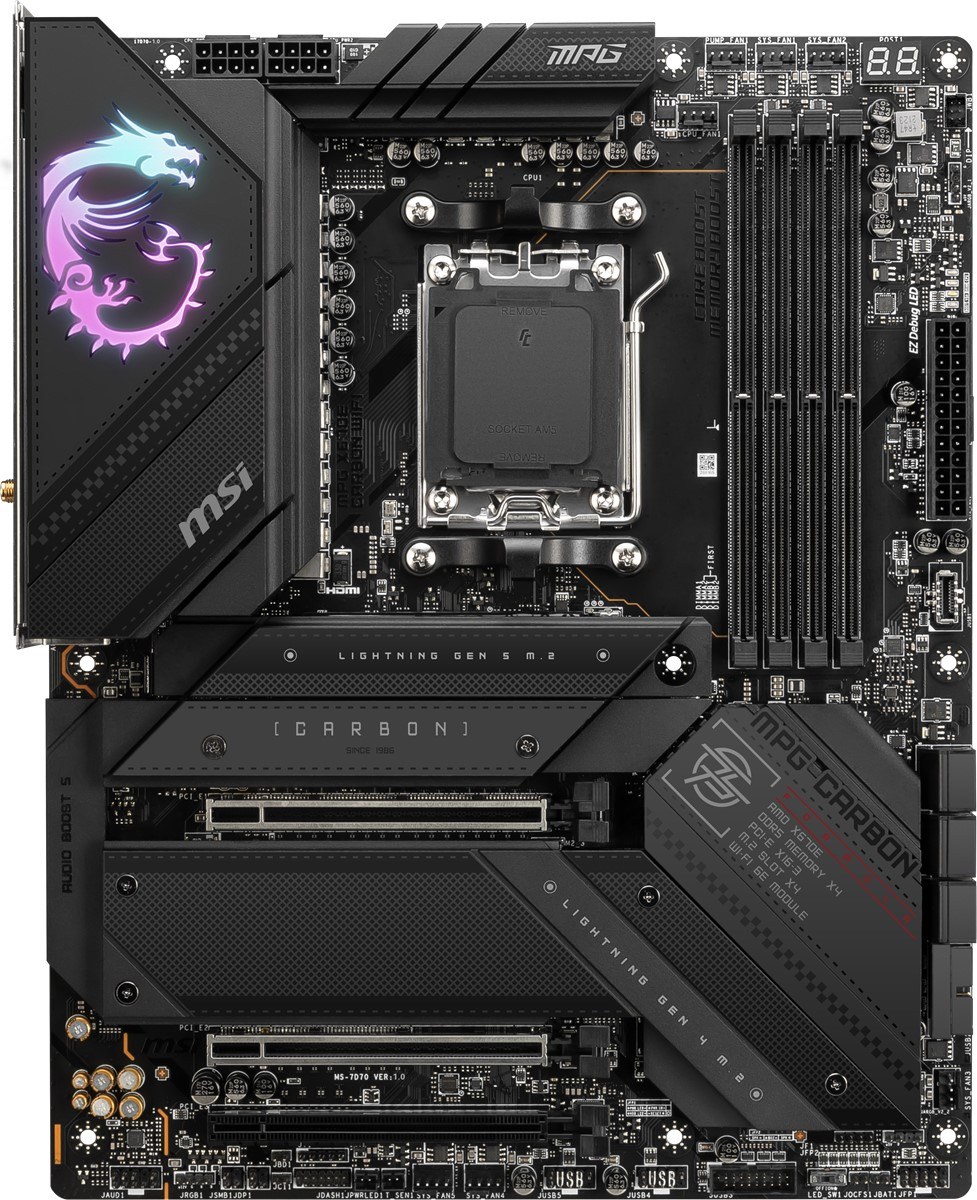 MSI MB MPG X670E CARBON WIFI AM5 DDR5 6600MHZ(OC) 4X M.2 USB 3.2 HDMI DP 2.5G LAN AMD WIFI 6E RGB ATX - 2