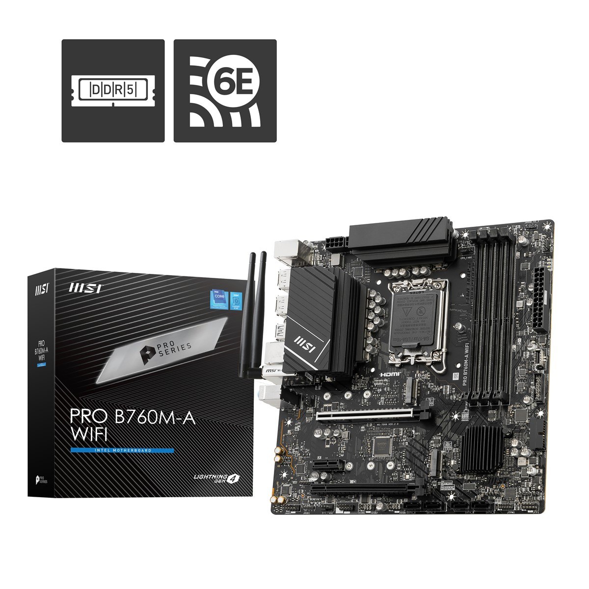 MSI PRO B760M-A WIFI SOKET 1700 DDR5 6800(OC) PCI-E M.2 USB3.2 HDMIDP 1X 2.5G LAN WI-FI 6E MATX
