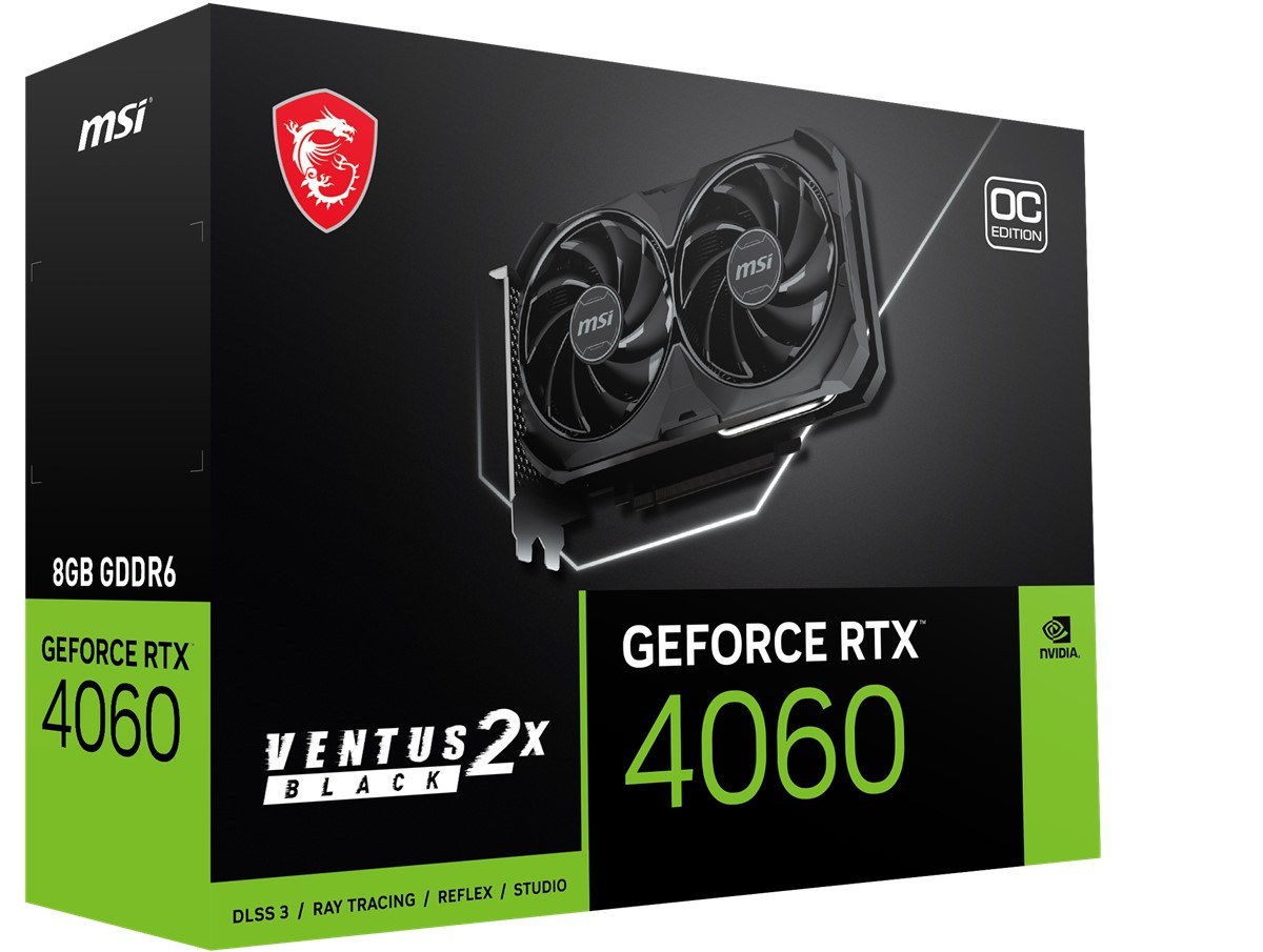 MSI VGA GEFORCE RTX 4060 VENTUS 2X BLACK 8G OC RTX4060 8GB GDDR6 128B DX12 PCIE 4.0 X8 (3XDP 1XHDMI)