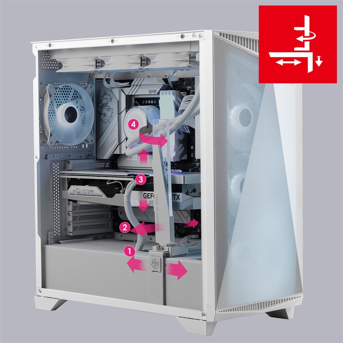 MSI MPG GUNGNIR 300R AIRFLOW WHITE TEMPERLİ CAM 4 X 120MM ARGB FAN E-ATX BEYAZ GAMİNG BİLGİSAYAR KASASI - 4