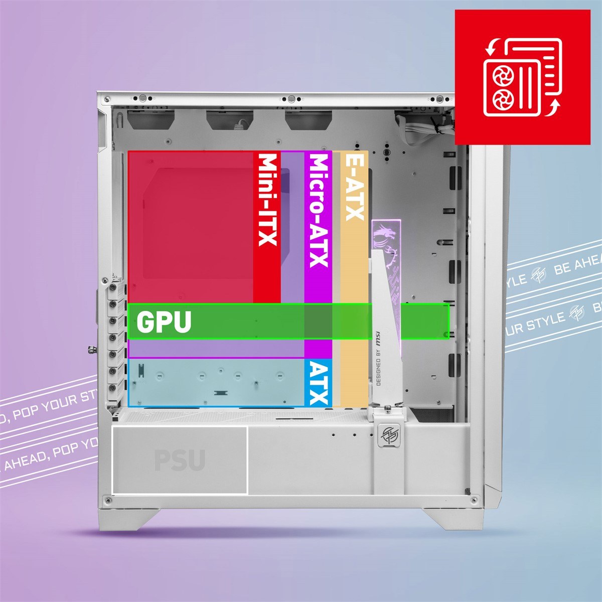 MSI MPG GUNGNIR 300R AIRFLOW WHITE TEMPERLİ CAM 4 X 120MM ARGB FAN E-ATX BEYAZ GAMİNG BİLGİSAYAR KASASI - 6