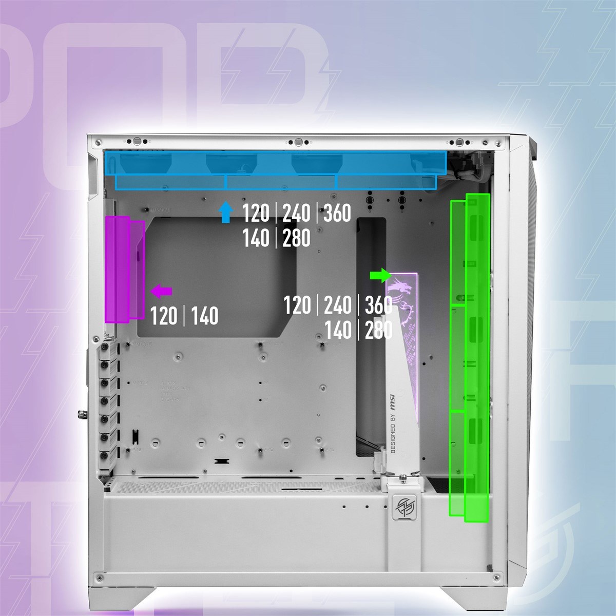 MSI MPG GUNGNIR 300R AIRFLOW WHITE TEMPERLİ CAM 4 X 120MM ARGB FAN E-ATX BEYAZ GAMİNG BİLGİSAYAR KASASI - 8