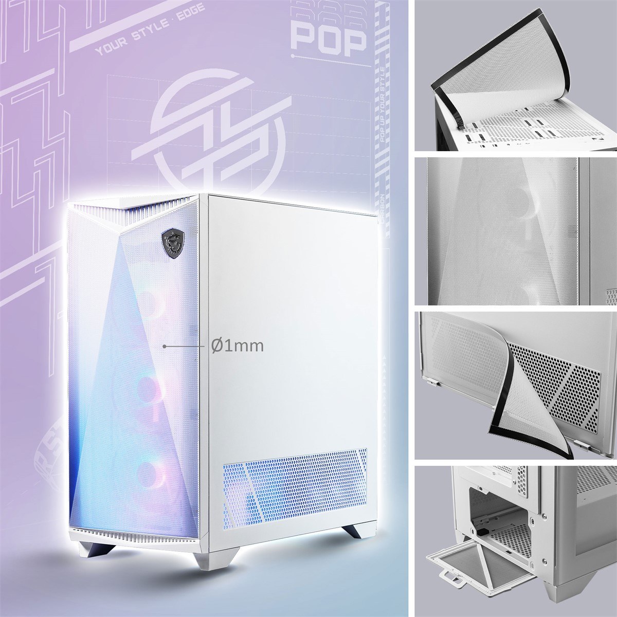 MSI MPG GUNGNIR 300R AIRFLOW WHITE TEMPERLİ CAM 4 X 120MM ARGB FAN E-ATX BEYAZ GAMİNG BİLGİSAYAR KASASI - 3