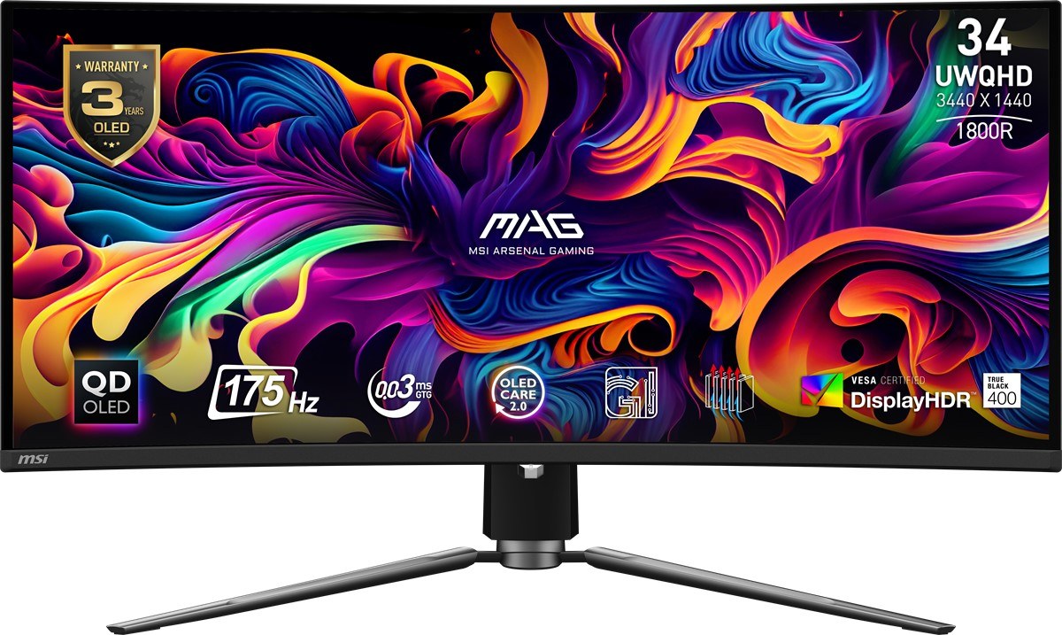 MSI 34.18 MAG 341CQP QD-OLED 3440x1440 (UWQHD) 21:9 CURVE 1800R QD-OLED 175HZ 0.03MS FREESYNC PREMIUM PRO GAMING MONITOR - 2