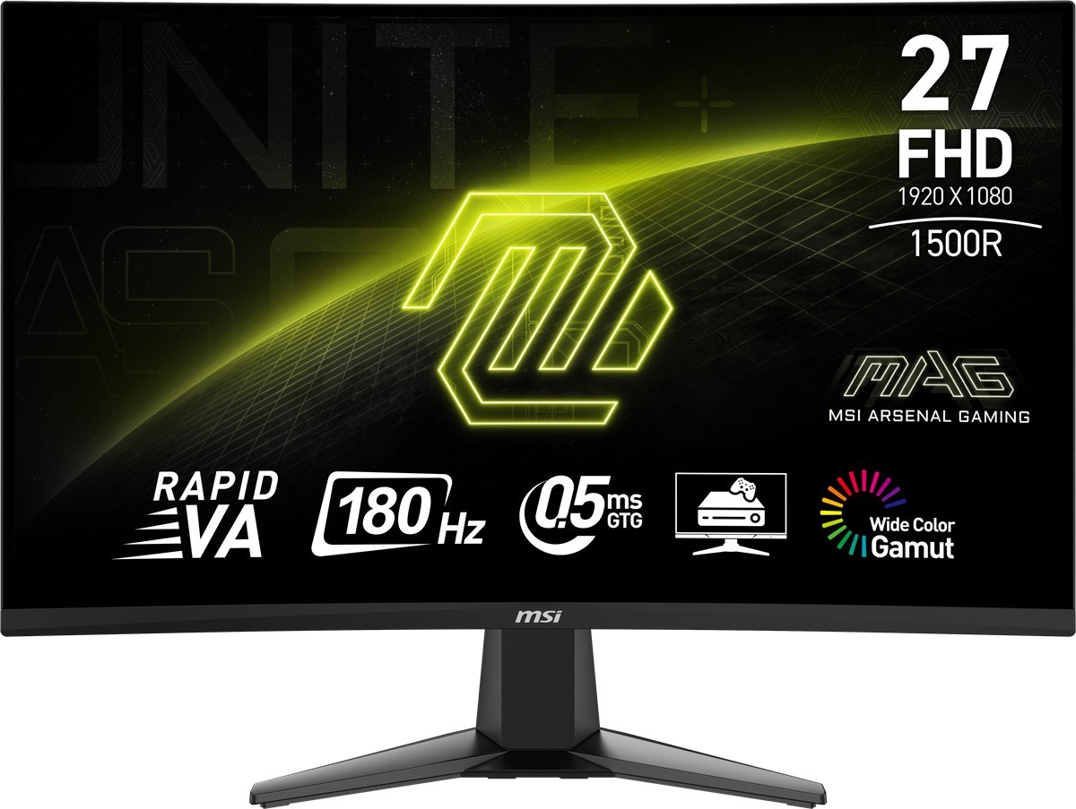 MSI 27" MAG 27C6F 1920x1080 (FHD) 16:9 CURVE 1500R RAPID VA 180HZ 0.5MS (GtG, Min.) ADAPTIVE-SYNC GAMING MONITOR - 2