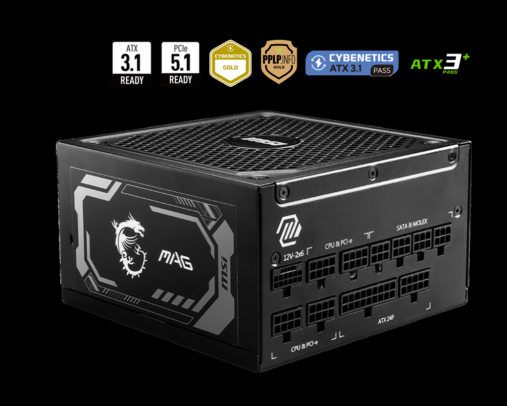 MSI PSU MAG A1000GL PCIE5 1000W 80+ GOLD POWER SUPPLY - 2