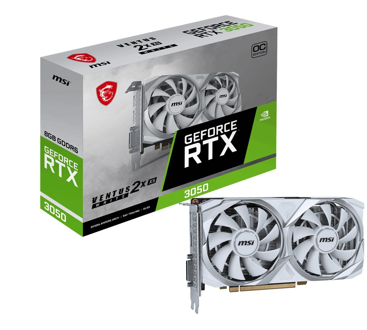 MSI VGA GEFORCE RTX 3050 VENTUS 2X XS WHITE 8G OC RTX3050 8GB GDDR6 128B DX12 PCIE 4.0 X8 (3XDP 1XHDMI) - 2