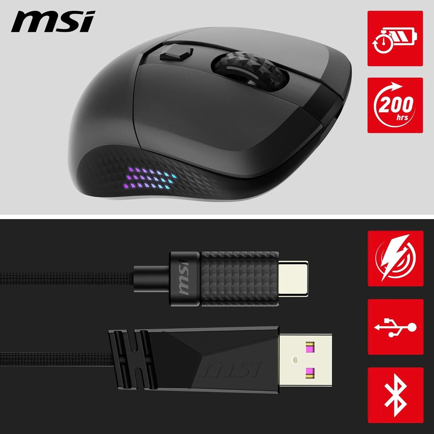 MSI GG VERSA 300 ELITE WIRELESS 2.4 GHz KABLOSUZ Bluetooth 5.3 USB 2.0 KABLOSUZ MOUSE - 4