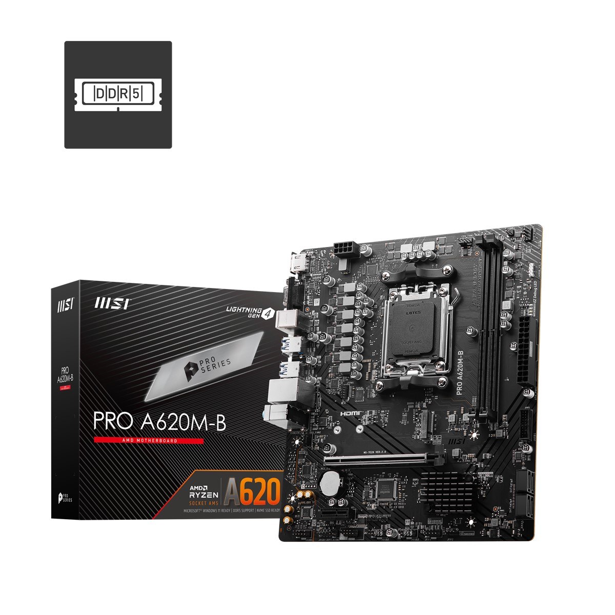 MSI MB PRO A620M-B AM5 DDR5 6800MHZ(OC) HDMI VGA M.2 USB3.2 JARGB_V2 MATX