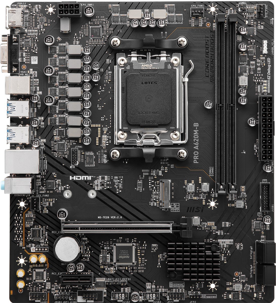 MSI MB PRO A620M-B AM5 DDR5 6800MHZ(OC) HDMI VGA M.2 USB3.2 JARGB_V2 MATX - 2