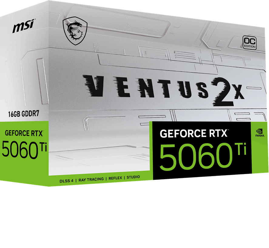 MSI VGA GEFORCE RTX 5060 TI 16G VENTUS 2X OC WHITE PLUS RTX5060TI 16GB GDDR7 128B DX12 PCIE 5.0 X16 (3XDP 1XHDMI) - 2