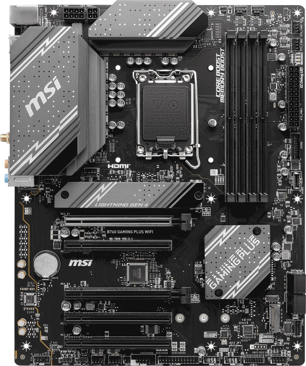 MSI MB B760 GAMING PLUS WIFI SOKET 1700 DDR4 5333(OC) PCI-E ,M.2 USB3.2 HDMI,DP 1X 2.5G LAN WI-FI 6E ATX - 2