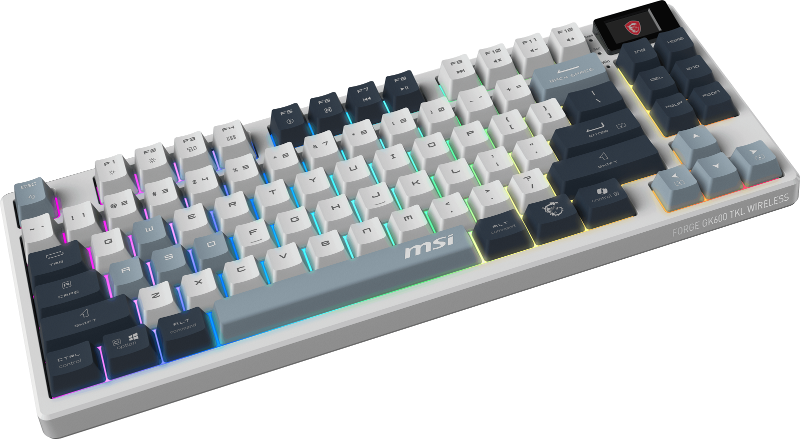 MSI GG FORGE GK600 TKL W SKY TR MEKANİK GAMING KLAVYE LCD EKRAN KTT HIFI LINEAR HOT-SWAPPABLE SWITCH PBT TUŞ TAKIMI RGB TR LAYOUT