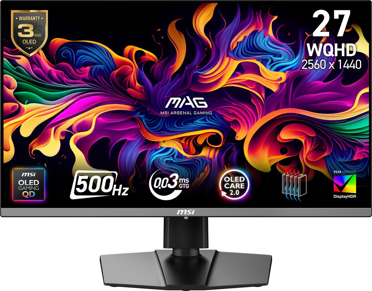 MSI 26.5 MAG 272QP QD-OLED X50 2560x1440 (WQHD) 16:9 FLAT QD-OLED 500HZ 0.03MS FREESYNC PREMIUM PRO PIVOT GAMING MONITOR - 2