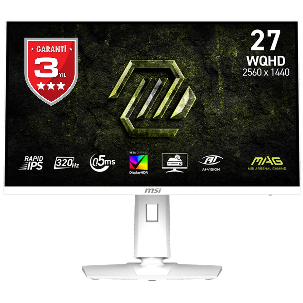 MSI 27 MAG 274QRFW X32 2560x1440 (WQHD) 16:9 FLAT RAPID IPS 320Hz 0.5MS (Min.) FREESYNC PREMIUM PIVOT BEYAZ GAMING MONITOR - 2