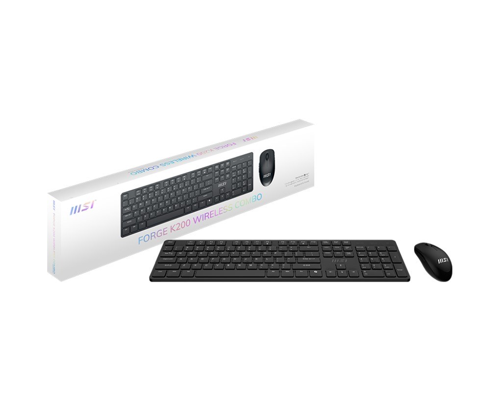MSI GG FORGE K200 W COMBO TR 2.4GHz WIRELESS, 600mAH Lithium battery. Mouse; Pixart Optical Sensor, 1600 DPI - 5