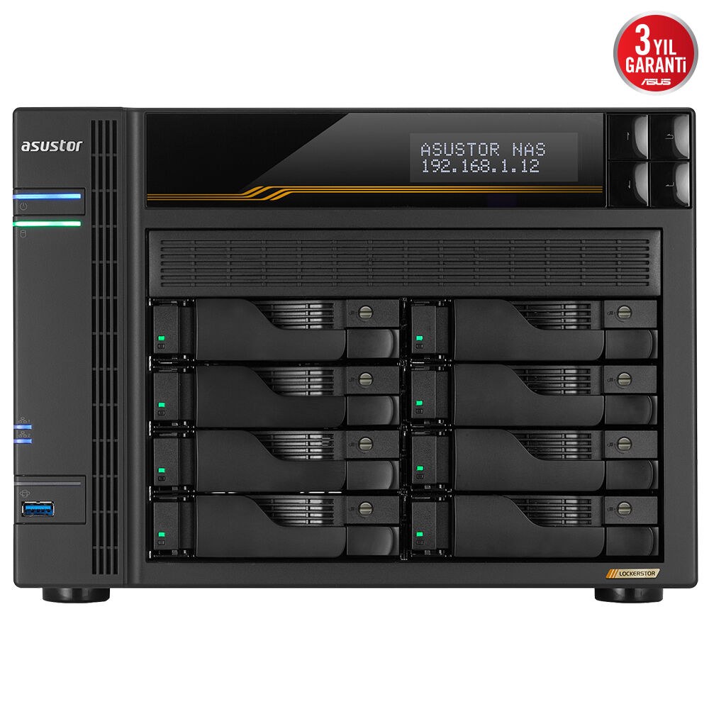 ASUSTOR AS6808T AMD RYZEN V3C14 8 YUVALI 16 GB DDR5 ECC 64GB RAM DESTEĞİ M2 x4 5GBE x2 10GBE x2 USB 4 x2 USB 3 x3 PCIe x1