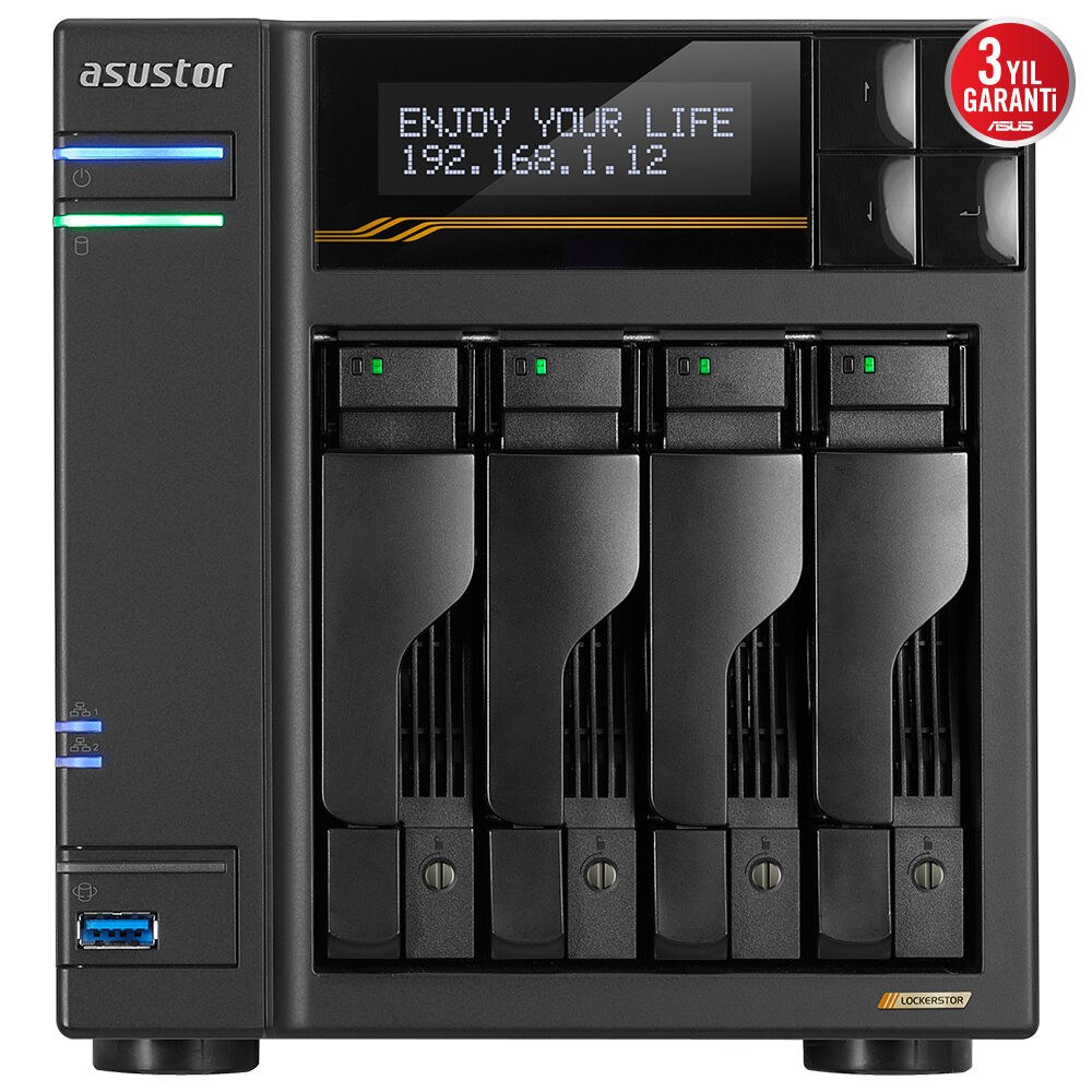 ASUSTOR AS6804T AMD RYZEN V3C14 4 YUVALI 16 GB DDR5 ECC 64GB RAM DESTEĞİ M2 x4 5GBE x2 10GBE x2 USB 4 x2 USB 3 x3 PCIe x1 - 2
