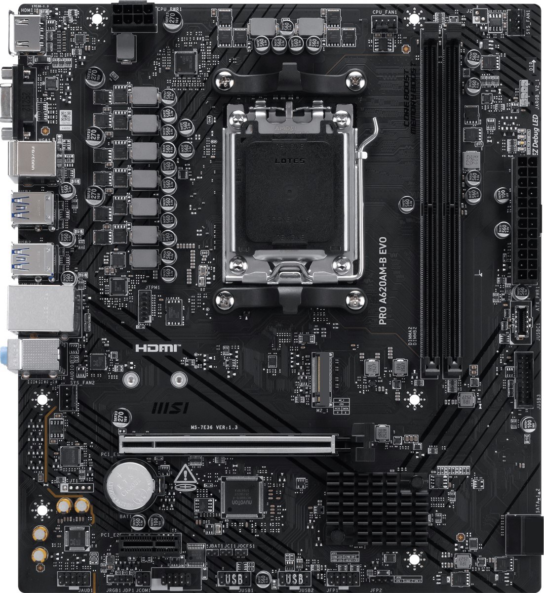 MSI MB PRO A620AM-B EVO AM5 DDR5 6800MHZ(OC) ARGB HDMI VGA M.2 USB3.2 JARGB_V2 MATX - 2